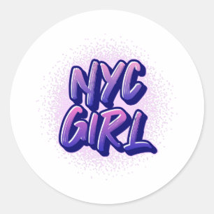 NYC Girl Graffiti Style Classic Round Sticker