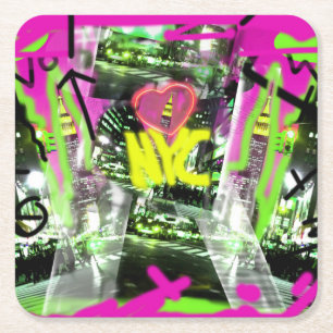 NYC graffiti art Empire State city face mask Square Paper Coaster