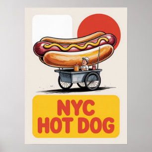 NYC Hot Dog Street Vendor Manhattan Food Art Poster