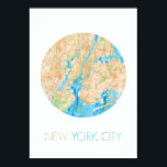 NYC in Watercolor Poster<br><div class="desc">A circular cutout of a watercolor map of New York City.</div>