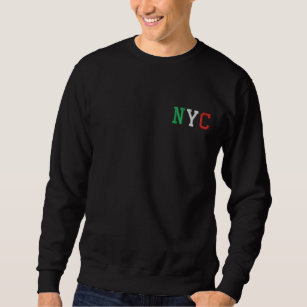 NYC Italy Flag Classic Green White Red on Black Embroidered Sweatshirt