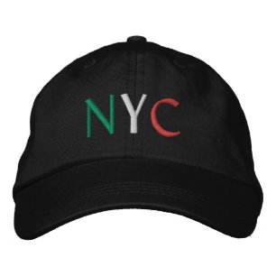NYC Italy Flag Colours Green White Red on Black Embroidered Hat