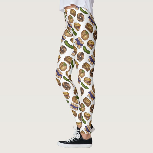 NYC Jewish Deli Food Pickle Blintz Bagel Knish Lox Leggings (Left)