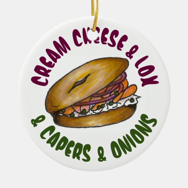 NYC Jewish Deli Nova Bagel Lox Capers Cream Cheese Ceramic Ornament (Front)