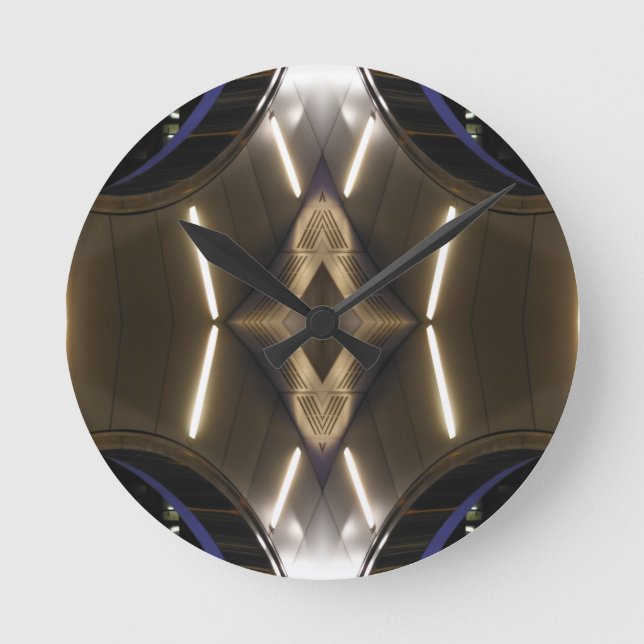 NYC Landmarks Futuristic Unusual Urban Elegance Round Clock (Front)