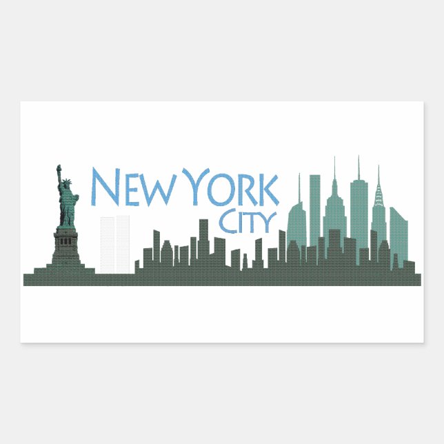 NYC Liberty Skyline Rectangular Sticker (Front)
