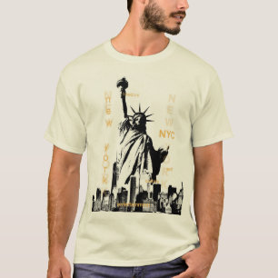 Nyc Liberty Statue Manhattan Mens Modern Natural T-Shirt