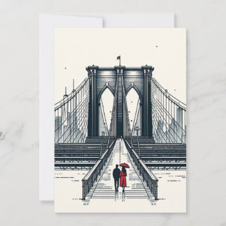 NYC Love Vibe - Modern Brooklyn Bridge Valentine's Holiday Card