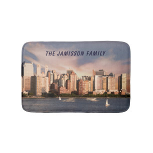 NYC Lower Manhattan Skyline with Personalised Name Bath Mat