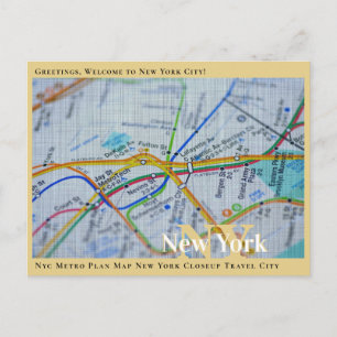 Nyc Metro Plan Map New York Closeup Travel City  Postcard