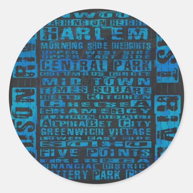 NYC Neighbourhoods Blue Classic Round Sticker (Front)