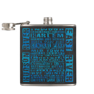 NYC Neighbourhoods Blue Hip Flask