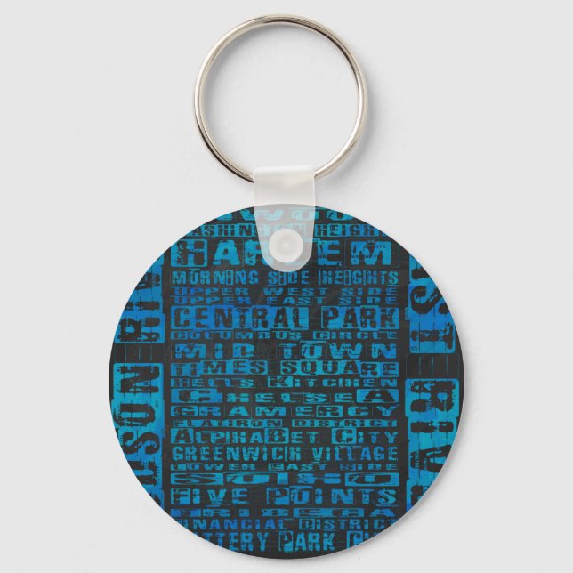 NYC Neighbourhoods Blue Key Ring (Front)