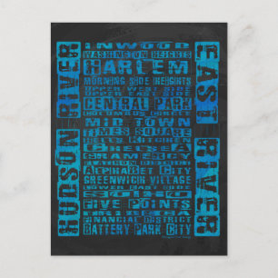 NYC Neighbourhoods Blue Postcard