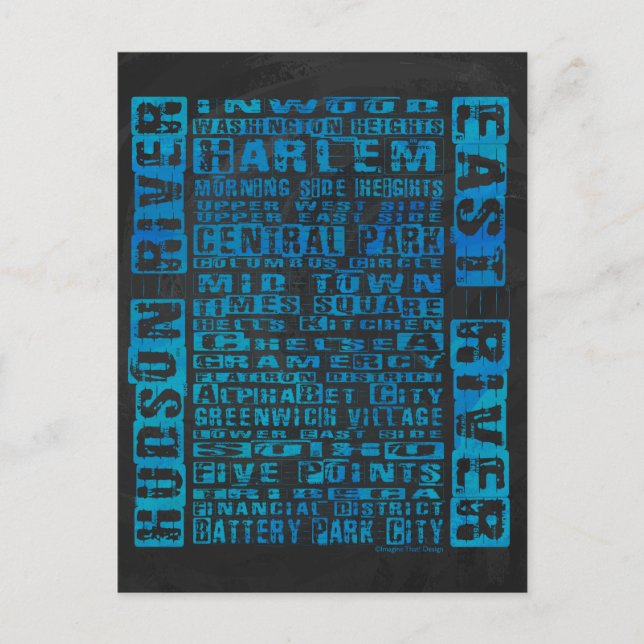 NYC Neighbourhoods Blue Postcard (Front)