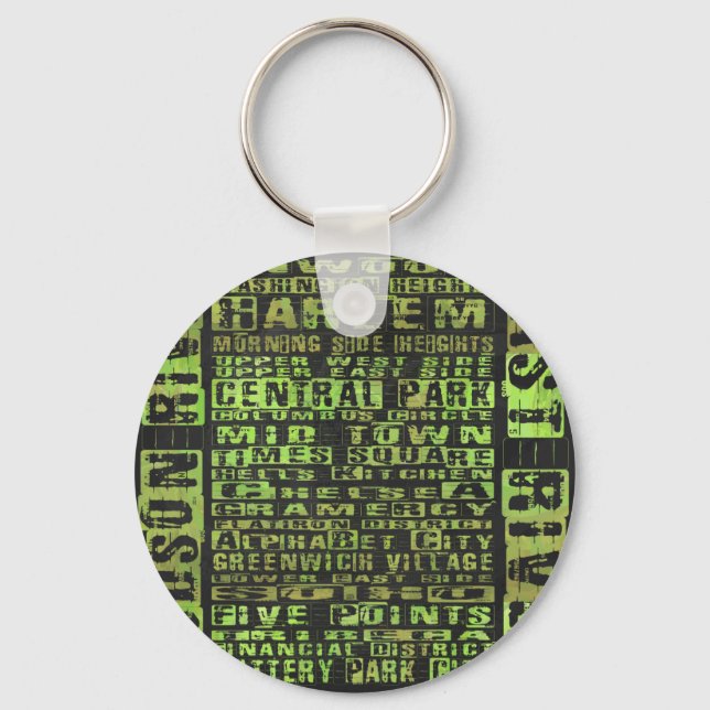 NYC Neighbourhoods Green Key Ring (Front)