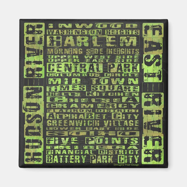 NYC Neighbourhoods Green Magnet (Front)