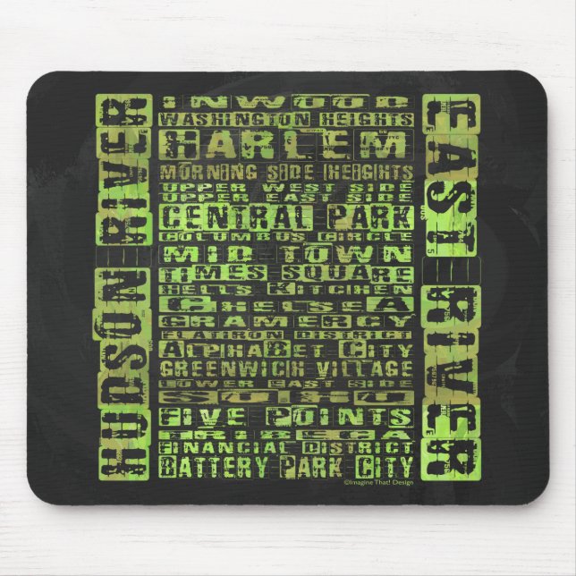 NYC Neighbourhoods Green Mouse Pad (Front)