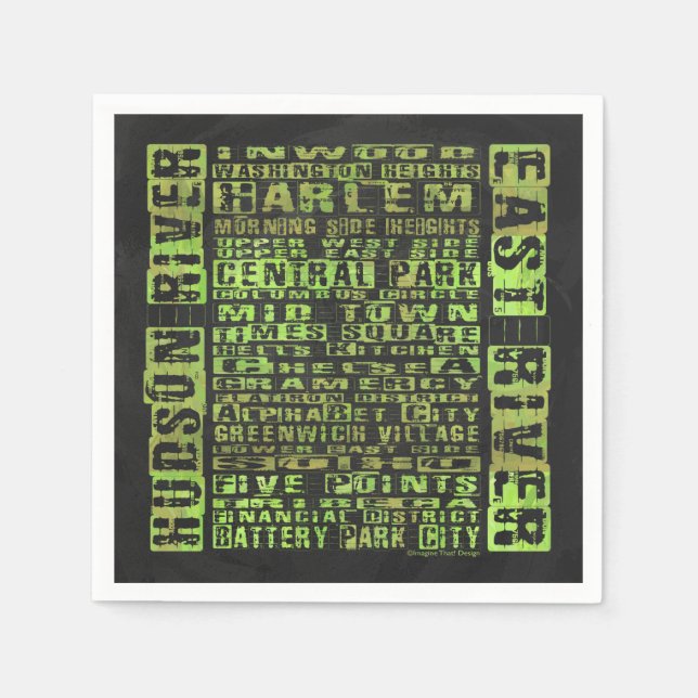 NYC Neighbourhoods Green Napkin (Front)