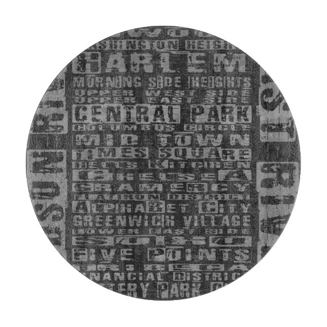 NYC Neighbourhoods Grey Cutting Board (Front)