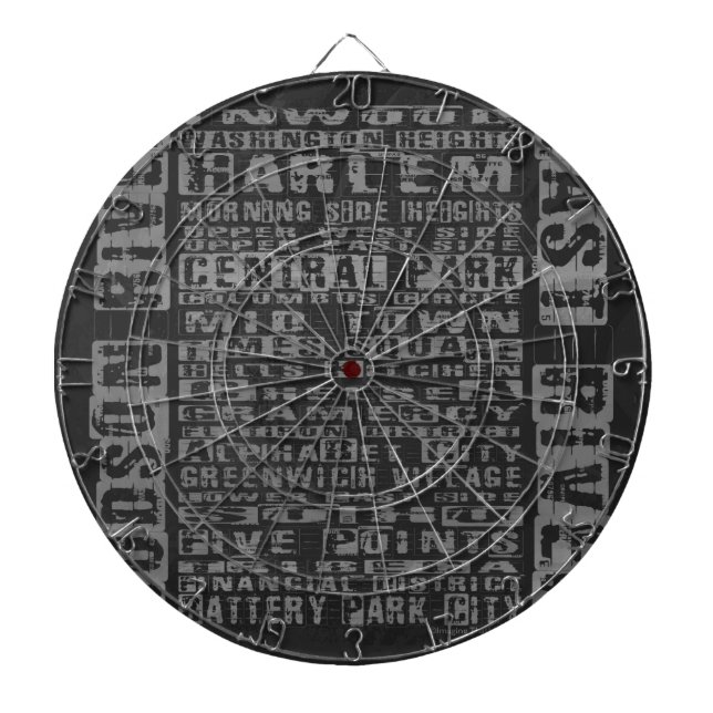 NYC Neighbourhoods Grey Dartboard (Front)