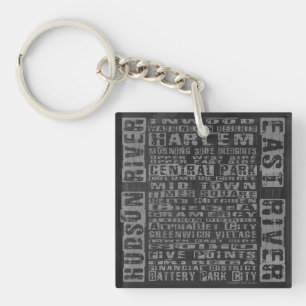 NYC Neighbourhoods Grey Key Ring