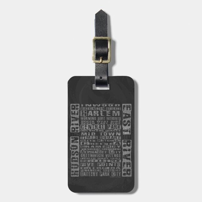 NYC Neighbourhoods Grey Luggage Tag (Front Vertical)