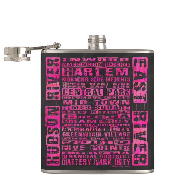 NYC Neighbourhoods Hot Pink Hip Flask (Opened)