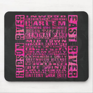 NYC Neighbourhoods Hot Pink Mouse Pad