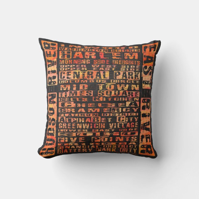 NYC Neighbourhoods Orange Cushion (Front)