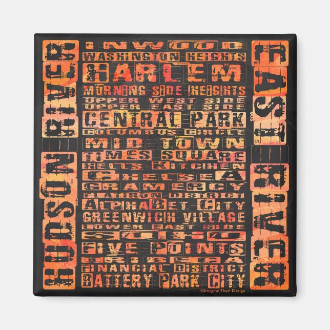 NYC Neighbourhoods Orange Magnet (Front)