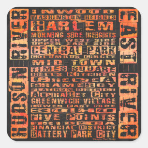 NYC Neighbourhoods Orange Square Sticker