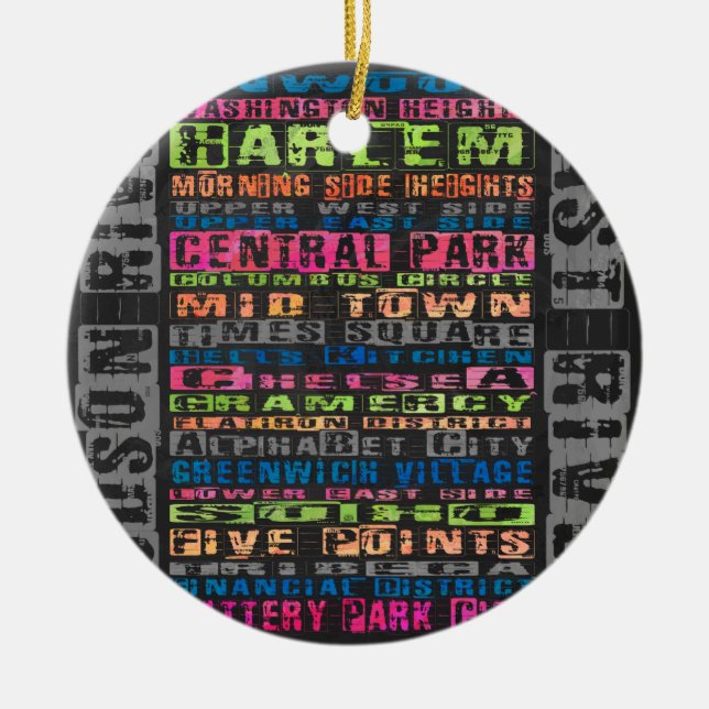 NYC Neighbourhoods Rainbow Ceramic Ornament (Front)