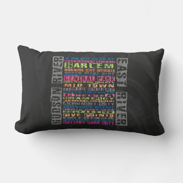 NYC Neighbourhoods Rainbow Lumbar Cushion (Front)