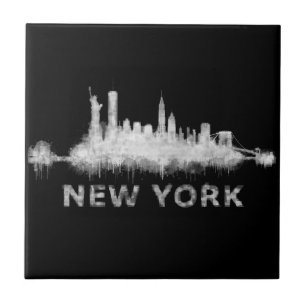 NYC New York black-White Skyline cityscape v01 Ceramic Tile