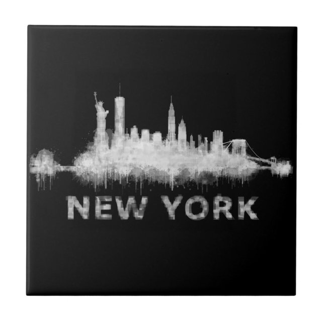 NYC New York black-White Skyline cityscape v01 Ceramic Tile (Front)