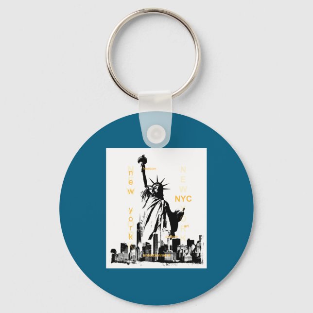 Nyc New York Brooklyn Bridge Liberty Statue Mens  Key Ring (Front)
