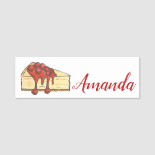 NYC New York Cherry Cheesecake Slice Bakery Name Tag