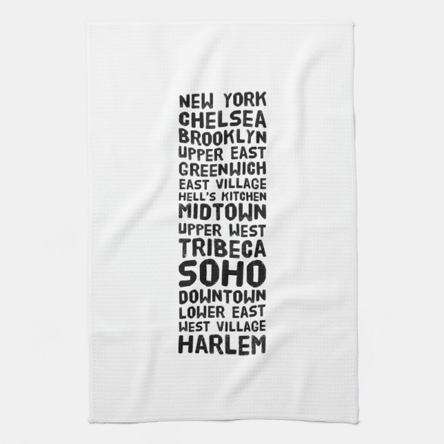 NYC New York City Black and White Neighbourhoods Tea Towel (Vertical)