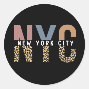 NYC New York City Cheetah print Typography Classic Round Sticker