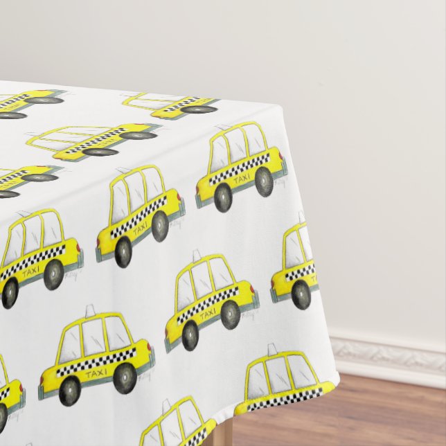 NYC New York City Chequered Yellow Taxi Cab Tablecloth (In Situ)