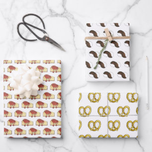 NYC New York City Foods Pretzel Cheesecake Cookies Wrapping Paper Sheet