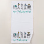 NYC New York City Hanukkah Chanukah Holiday Beach Towel<br><div class="desc">Beach towel features an original marker illustration of various New York City landmarks,  "dressed up" for the Hanukkah holiday season.

Don't see what you're looking for? Need help with customisation? Click "contact this designer" to have something created just for you!</div>