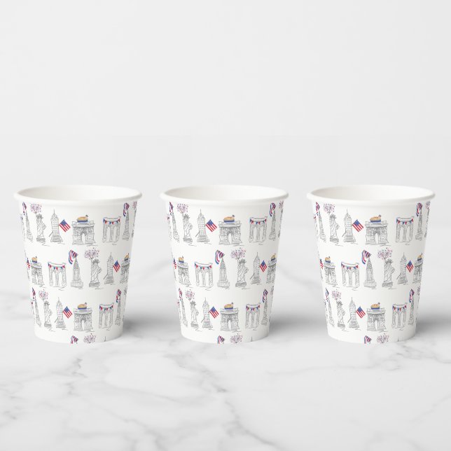 NYC New York City July 4th Patriotic Fireworks USA Paper Cups (Multi)
