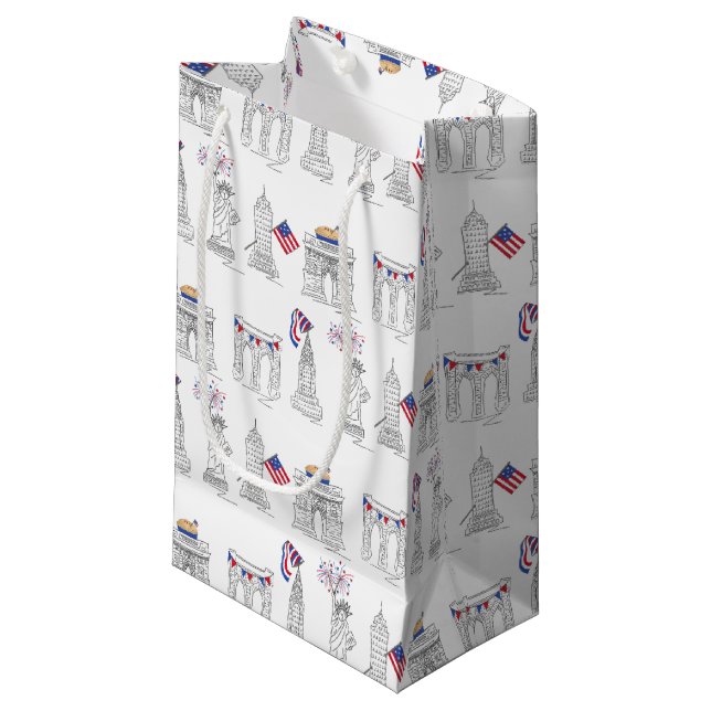 NYC New York City July 4th Patriotic Fireworks USA Small Gift Bag (Front Angled)