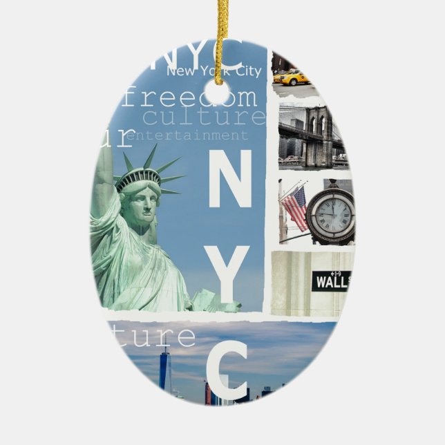 Nyc New York City Liberty Statue Brooklyn Bridge Ceramic Ornament (Front)