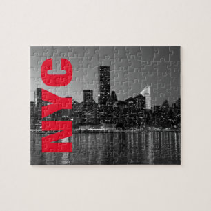 NYC New York City Manhattan Night Black White Jigsaw Puzzle
