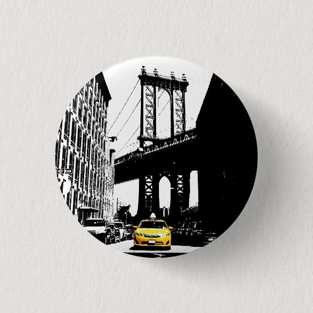 Nyc New York City Yellow Taxi Brooklyn Bridge 3 Cm Round Badge (Front)