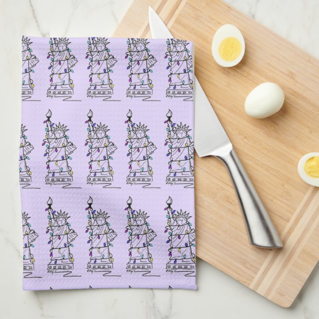 NYC New York Statue of Liberty Hanukkah Lights Tea Towel (Quarter Fold)
