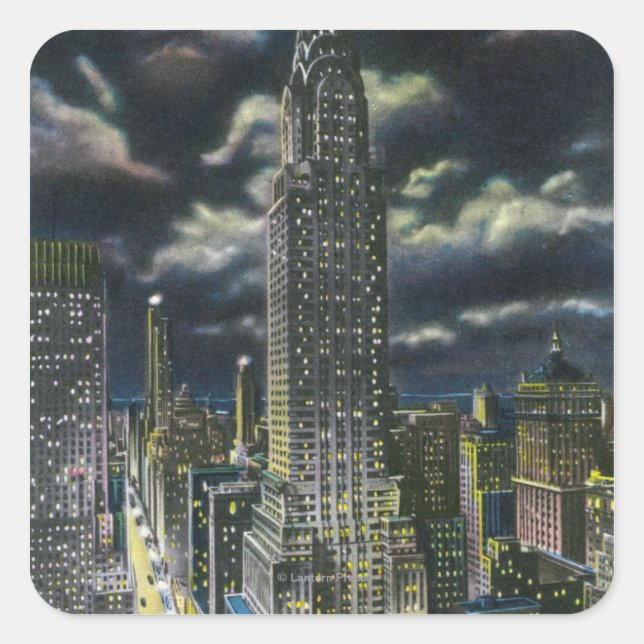 NYC, New YorkChrysler Building at Night # 1 Square Sticker (Front)